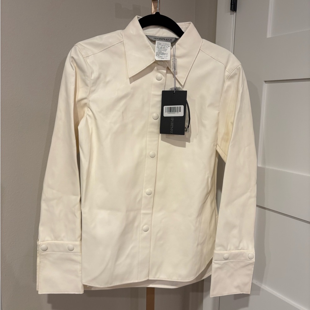 Max Mara Sportmax snap Faux Leather Germana Shirt. US Size 4. NWT. MSRP $ 425